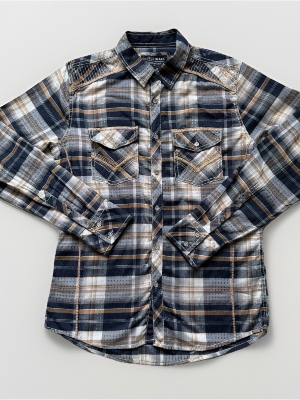 Buckle Black S Men Plaid Button-Up Long Sleeve Western Cowboy Rodeo Southwestern